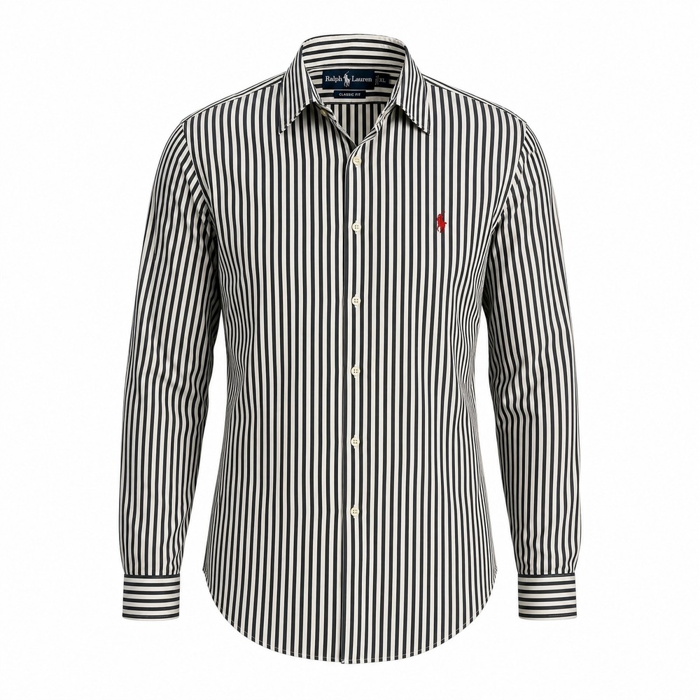 Ralph Lauren Button Down Shirt XL Black White‎ Stripe Classic Fit Preppy
